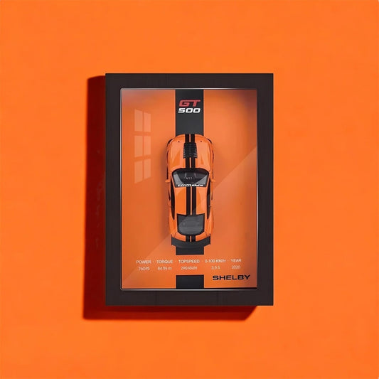 TOYVELLY Orange 3D Diecast Model Car Frame Diecast Metal Car Interactive Wall Decor with Openable Doors, Pull Back Display Car 1 PC