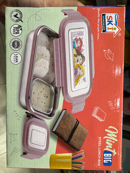 Mint Big Rectangle Steel Lunch Box – Large Capacity Tiffin (Mixed Characters)