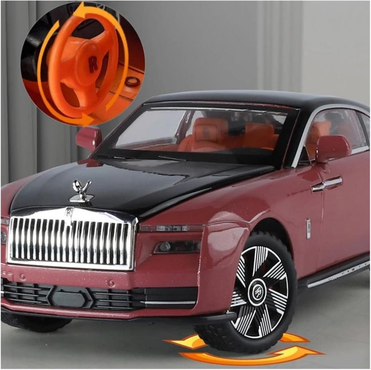 Diecast 1:24 Scale Alloy Luxury Coupe Car Model with Umbrella & Rotating Steering Wheel