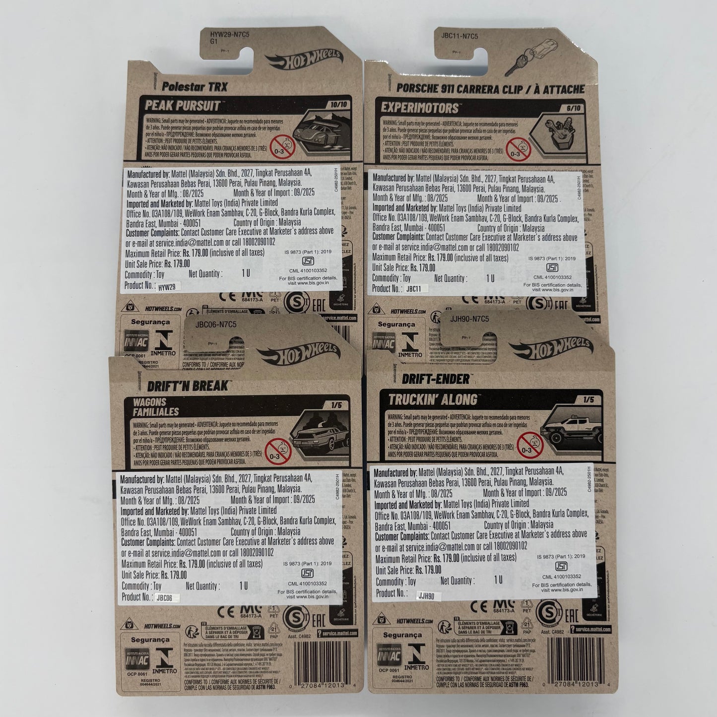 Hot Wheels 1:64 Die-Cast Set of 4 - Polestar TRX, Porsche 911 Carrera Clip, Drift-Ender, Drift N Break