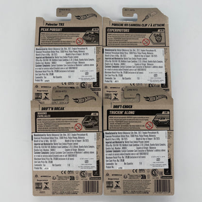 Hot Wheels 1:64 Die-Cast Set of 4 - Polestar TRX, Porsche 911 Carrera Clip, Drift-Ender, Drift N Break