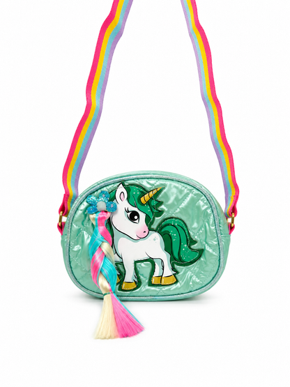 Unicorn Print Sling Bag with Rainbow Strap