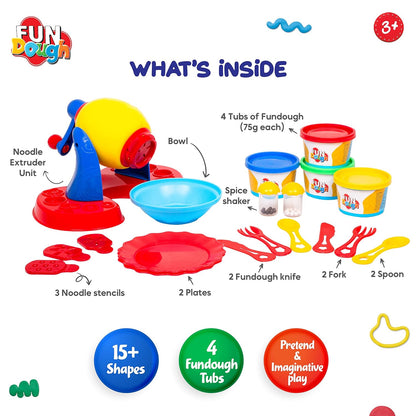 Fundough Funskool Noodle Party, Play Set for Kid, 5 Colorful Dough Tubs of 75g Each (375g Total), Learning, Fun & Engaging Activity, Multicolour, Gift Set for Kids, Age 3+ Years