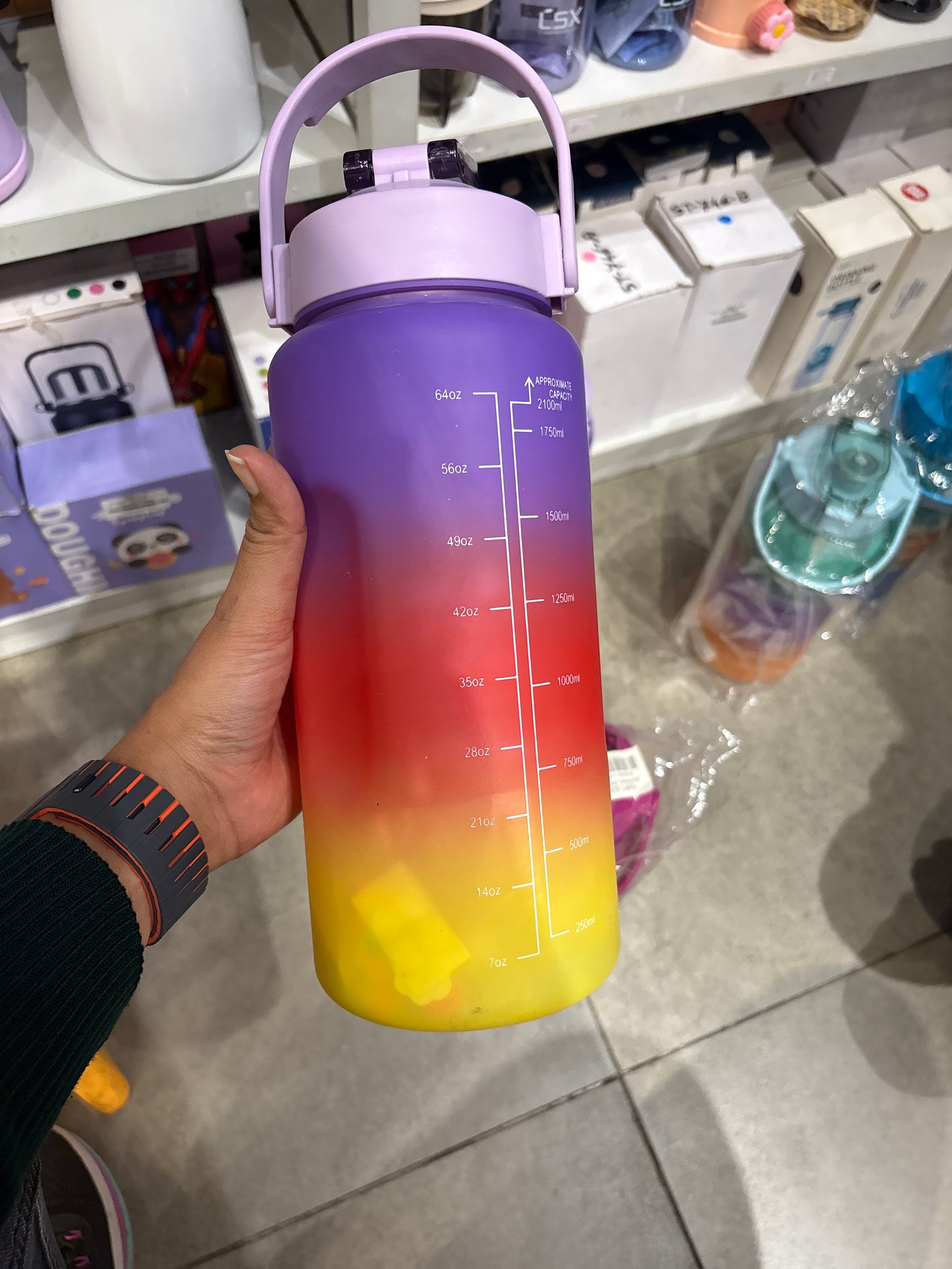 4 in 1 Water Bottle with Motivational Time Marker, Leakproof Durable BPA Free Non-Toxic Water bottle for office, gym, school (Multi color) with free peel & stick toy