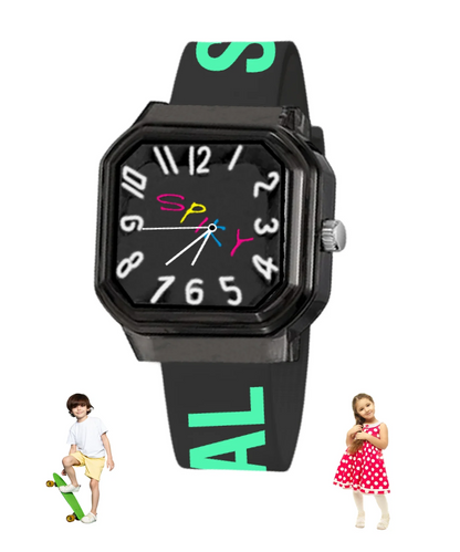 Spiky Square Analog Watch with Typography Strap