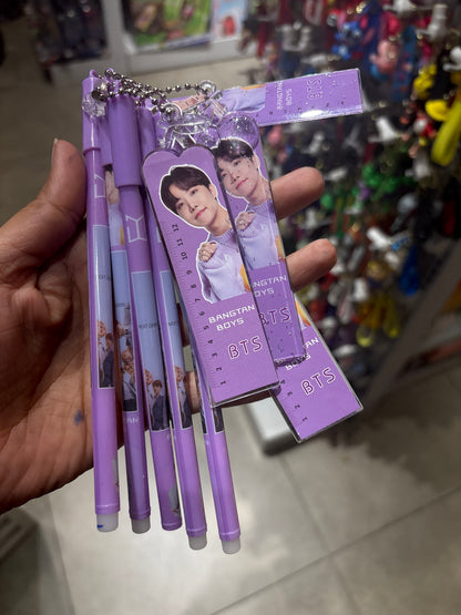 BTS Bangtan Boys Blue Gel Pen with Ruler