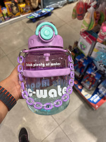 Trendy Gym Plastic Water Bottle 1250ml with Chain Strap and Straw