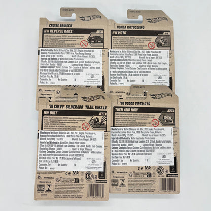 Hot Wheels 1:64 Die-Cast Set of 4 - 19 Chevy Silverado Trail Boss LT, 96 Dodge Viper GTS, Cruise Bruiser, Honda Motocompo