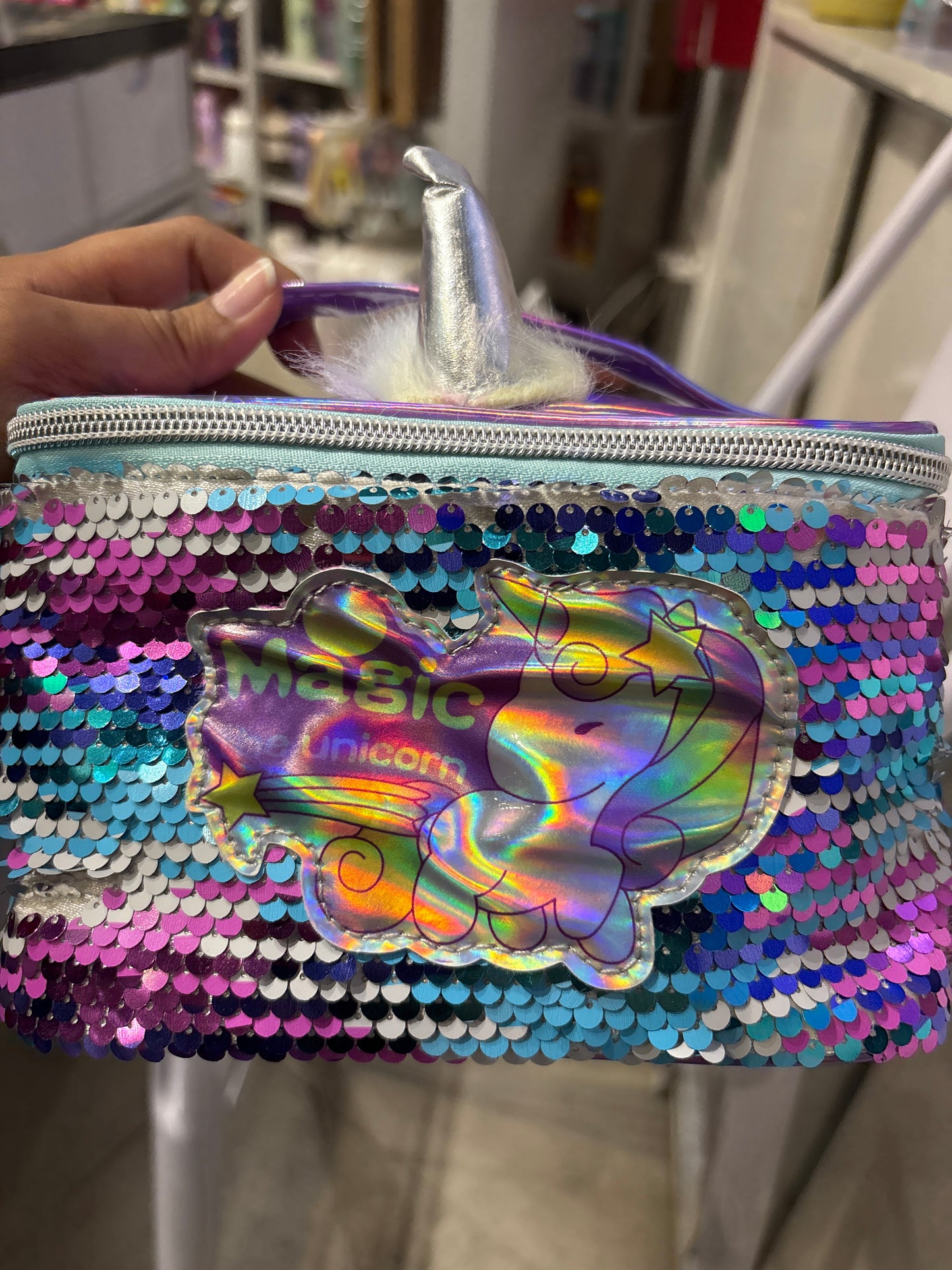 Magic Unicorn Sequin Cosmetic Pouch with Horn