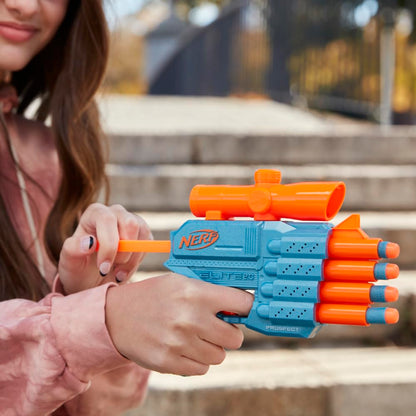 Nerf Elite 2.0 Prospect Qs-4 Blaster, 8 Official Nerf Elite Darts, 4-Dart Blasting, Nonremovable Targeting Scope, Pull-Back Priming, 8Yrs+