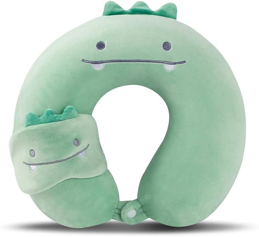 Cat-Themed Travel Neck Pillow with Eye Mask – 2-in-1 Plush U-Shaped Pillow for Kids