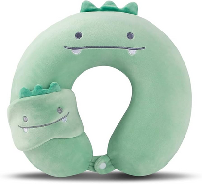 Cat-Themed Travel Neck Pillow with Eye Mask – 2-in-1 Plush U-Shaped Pillow for Kids