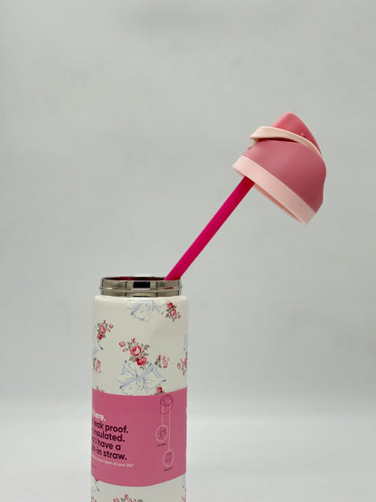 Floral Design Insulated Water Bottle – Dual-Sip Stainless Steel Bottle with Locking Lid 710 ml