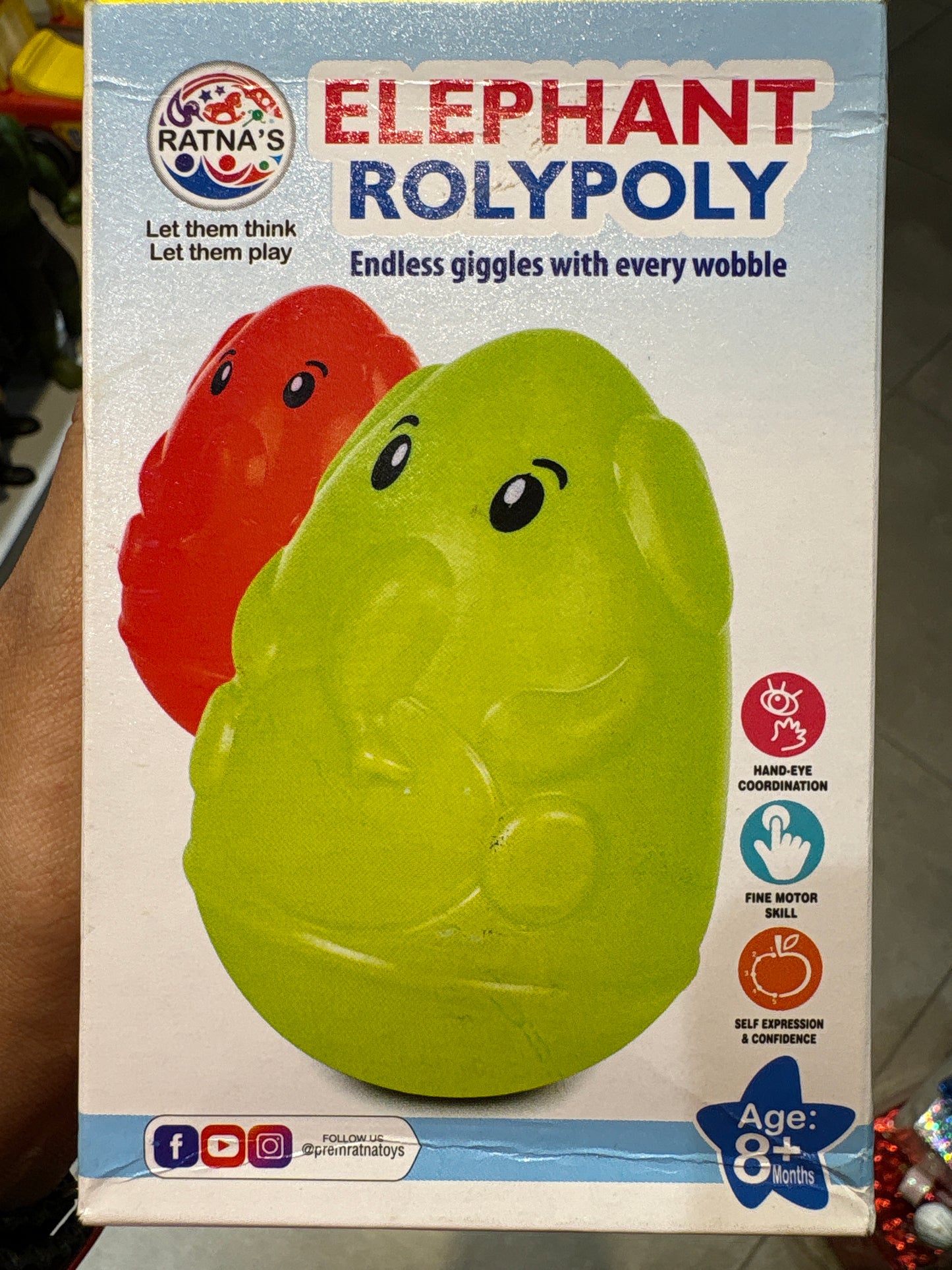 Ratna's Elephant Roly Poly Wobble Toy with Bell