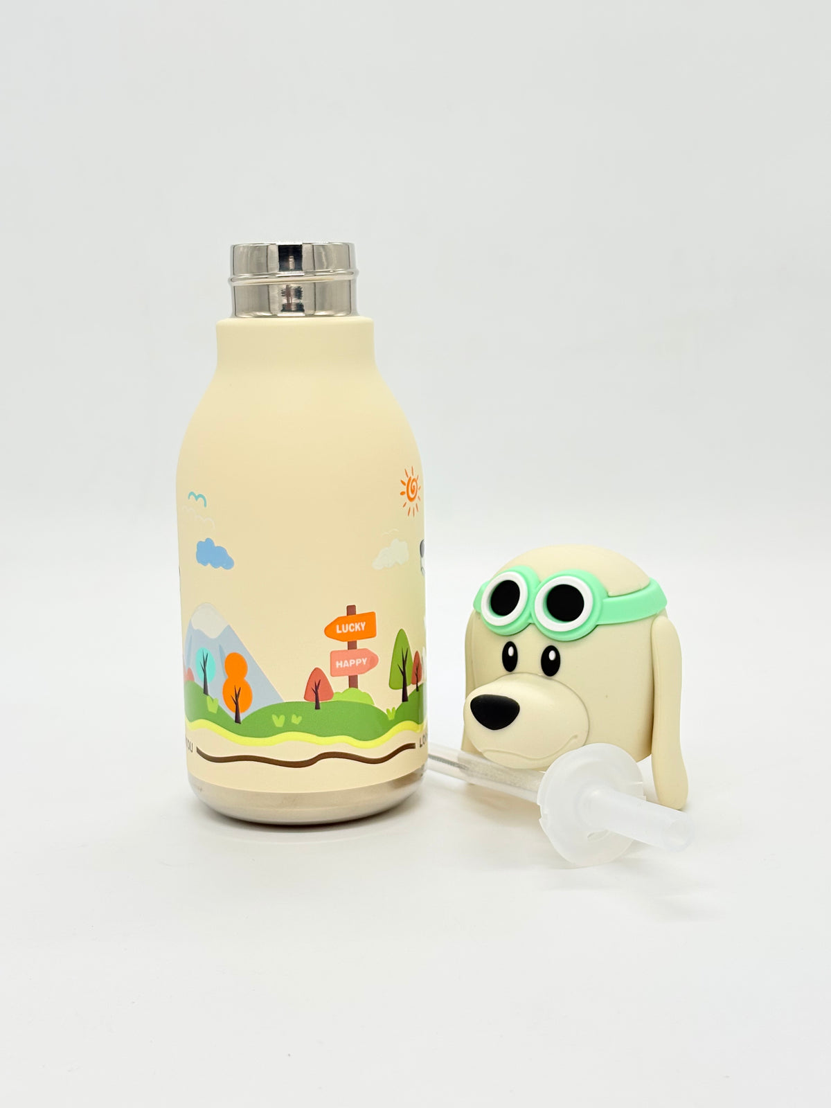 Cute Animal Insulated Bottle 450ml with Straw & Leak-Proof Lid
