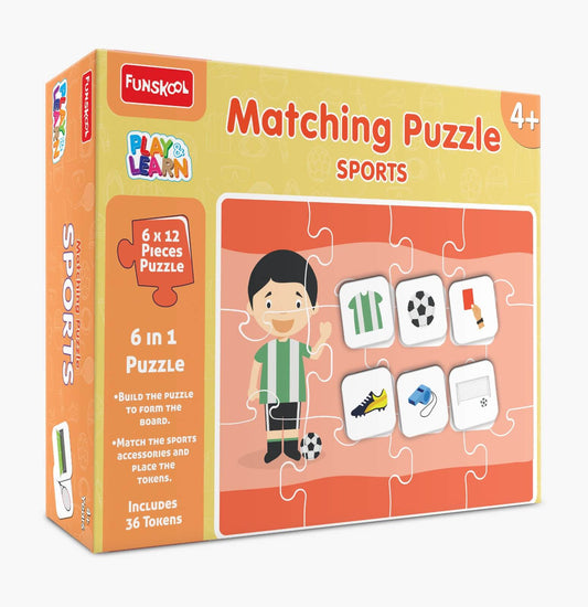 Play & Learn Funskool Sports 6in1 Matching Jigsaw Puzzle Game for Kids, 6x12 Pieces, Educational, Learning & Development, Fun Activity Toy for Childrens, Gift Set for Kid, Age 4+ Years