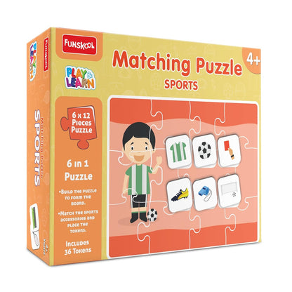Play & Learn Funskool Sports 6in1 Matching Jigsaw Puzzle Game for Kids, 6x12 Pieces, Educational, Learning & Development, Fun Activity Toy for Childrens, Gift Set for Kid, Age 4+ Years