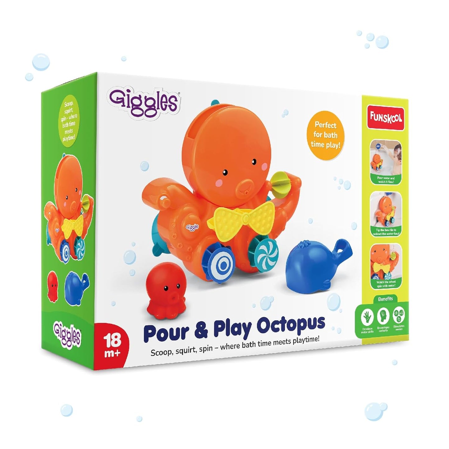 Giggles Funskool Pour & Play Octopus Bath Toy For Kids, Toy For 2 Year Kid, Perfect For Bath Time Play, Water Play, Infant And Preschool