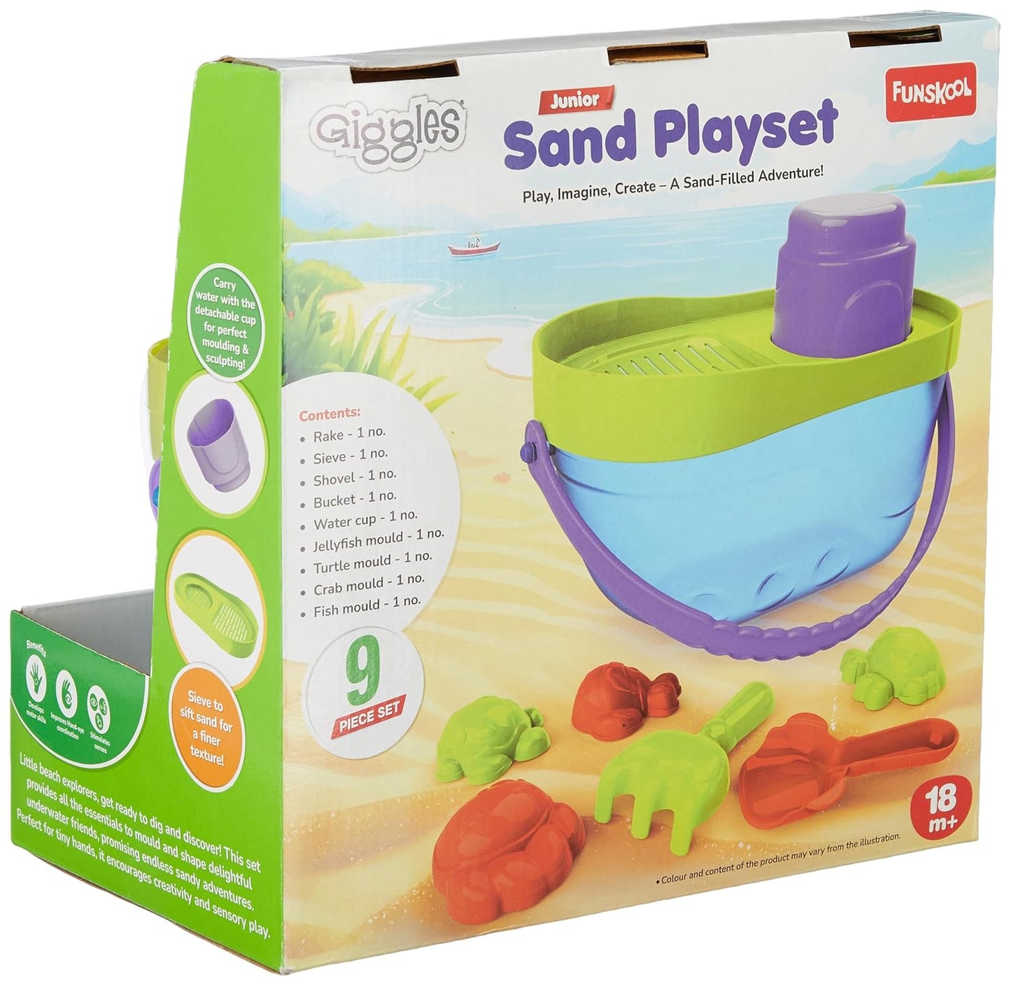 Giggles Funskool Junior Sand Playset, Educational & Creative Construction Toy for Kids, Encourages Learning & Development, Fun Activity for Preschoolers, Gift Set for Kid, Age 18+ Months