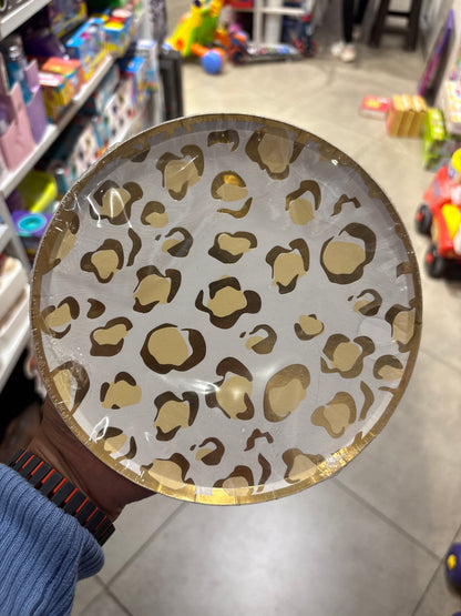 Leopard Print Paper Plate Gold