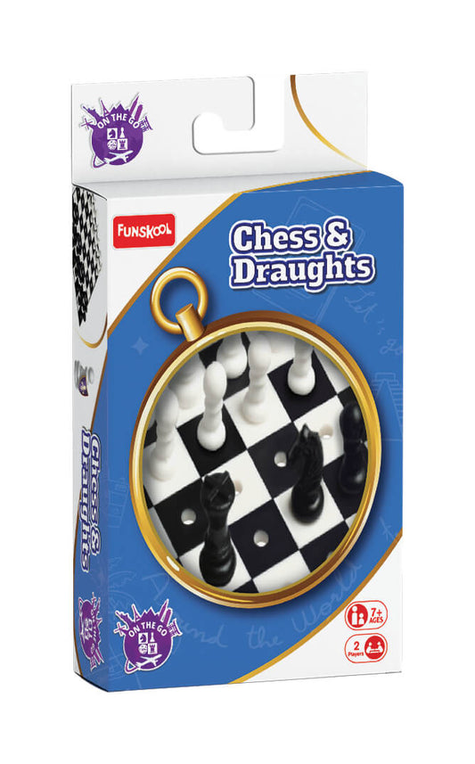 Funskool Games,Travel Chess & Draught, Family,Strategy Board,Toys for Kids, War & Strategy,Portable Classic Travel Games, Kids & Family, 2 Players, Ages 7 & Above, Multicolour