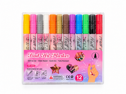 12 Colors Nail Art Marker Pen Set – Acrylic Paint Pens for DIY Nail Design