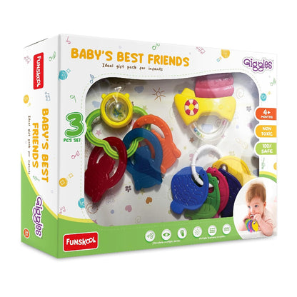 Funskool Giggles Baby's Best Friends - 3 Pcs Teether & Rattle Set