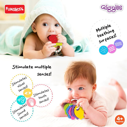 Funskool Giggles Baby's Best Friends - 3 Pcs Teether & Rattle Set