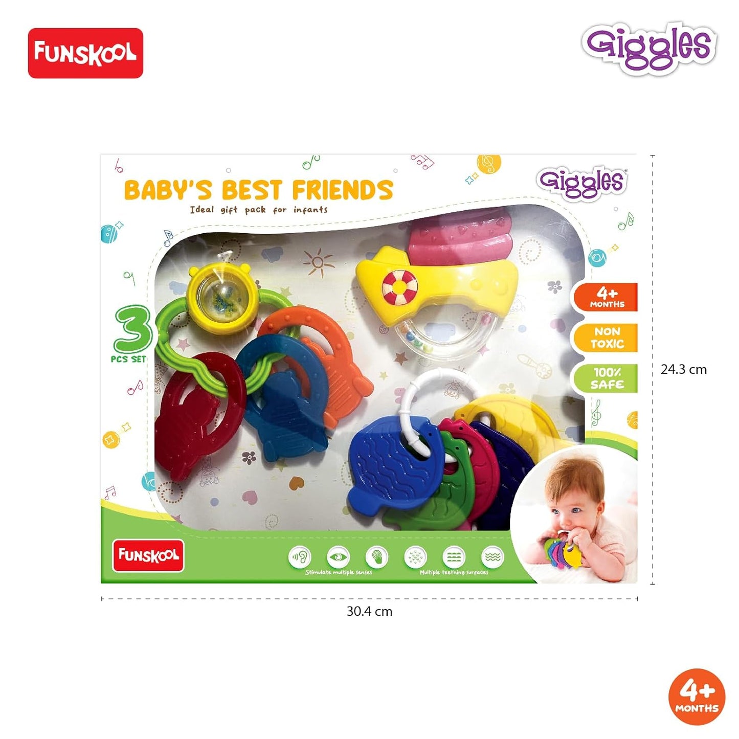 Funskool Giggles Baby's Best Friends - 3 Pcs Teether & Rattle Set