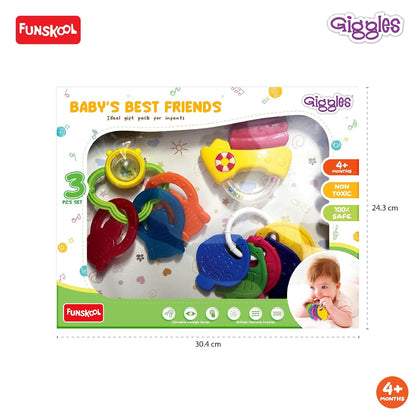 Funskool Giggles Baby's Best Friends - 3 Pcs Teether & Rattle Set