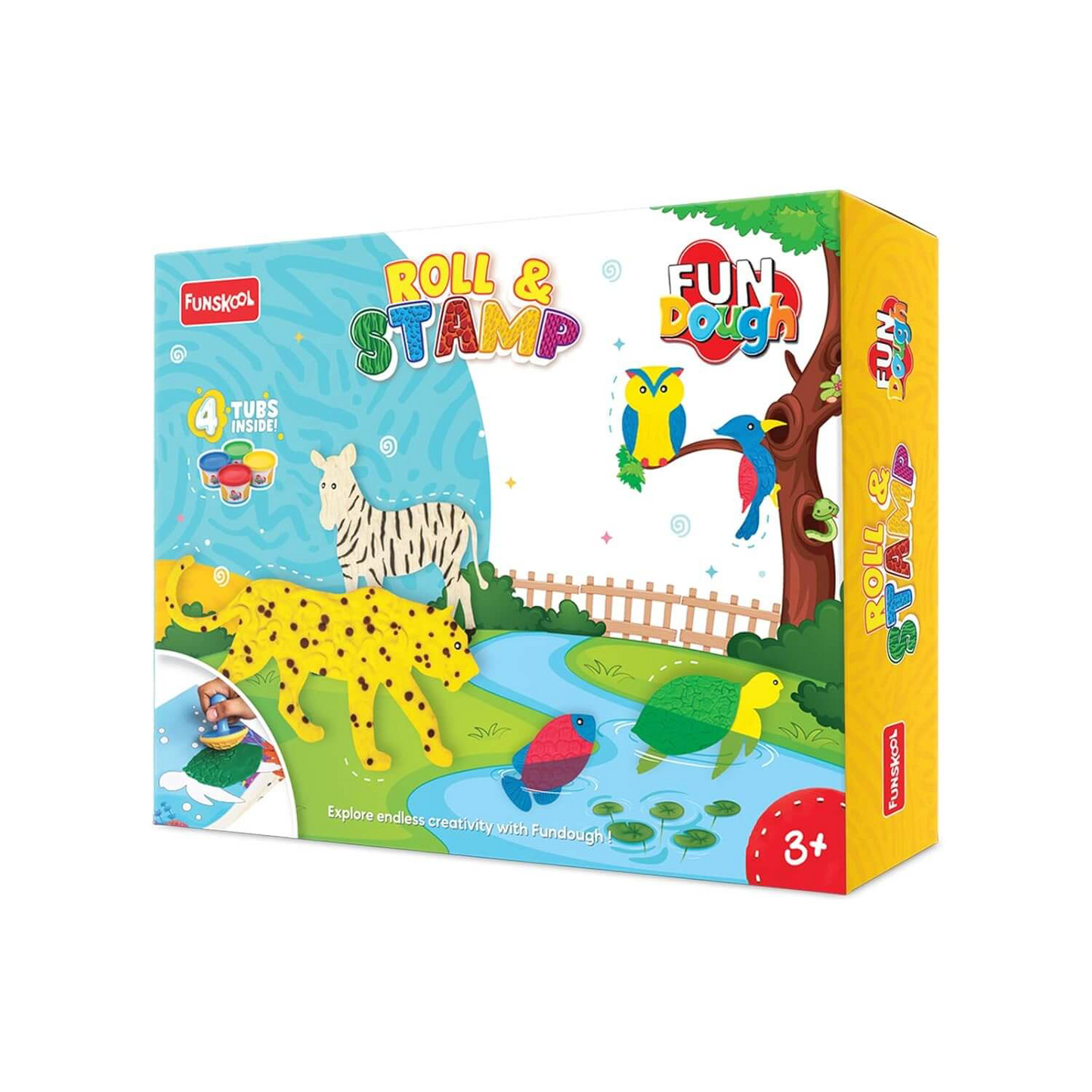Funskool Fun Dough Roll & Stamp – Textured Roller & Stamp Clay Kit for Kids Ages 3+