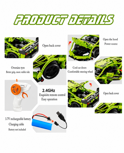 Building Block RC Racing Car – 1:16 Scale, 390 Pcs, 2.4GHz Remote Control