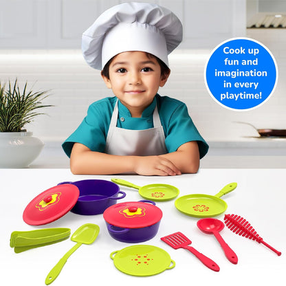 Giggles Funskool Giggles Junior Chef's Playset - Colourful Pretend and Play Cooking Set, Role Play, Toy for Kids, 3 Years and Above, Preshool Toys, 10 Piece Set, Multicolour