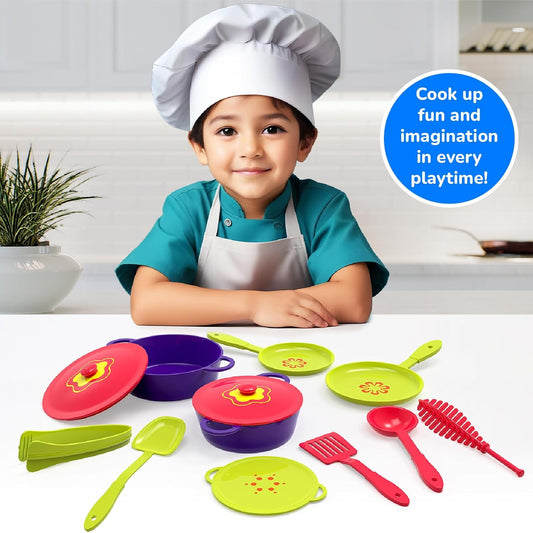 Giggles Funskool Giggles Junior Chef's Playset - Colourful Pretend and Play Cooking Set, Role Play, Toy for Kids, 3 Years and Above, Preshool Toys, 10 Piece Set, Multicolour