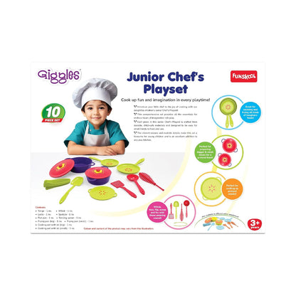 Giggles Funskool Giggles Junior Chef's Playset - Colourful Pretend and Play Cooking Set, Role Play, Toy for Kids, 3 Years and Above, Preshool Toys, 10 Piece Set, Multicolour