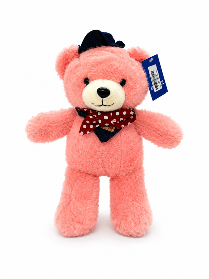 Furry Bear with Bow and and Cap 40 Cm