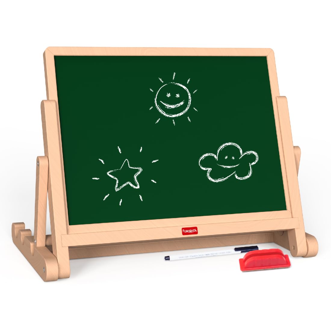 Giggles Funskool Draw N Write Desktop Slate, 4in1 Double Sided Chalk Board for Kids, Alphabet & Numbers, Encourages Learning & Development, Preschool Activity Set, Gift Set for Kid, Ages 3+ Years