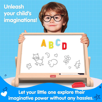 Giggles Funskool Draw N Write Desktop Slate, 4in1 Double Sided Chalk Board for Kids, Alphabet & Numbers, Encourages Learning & Development, Preschool Activity Set, Gift Set for Kid, Ages 3+ Years