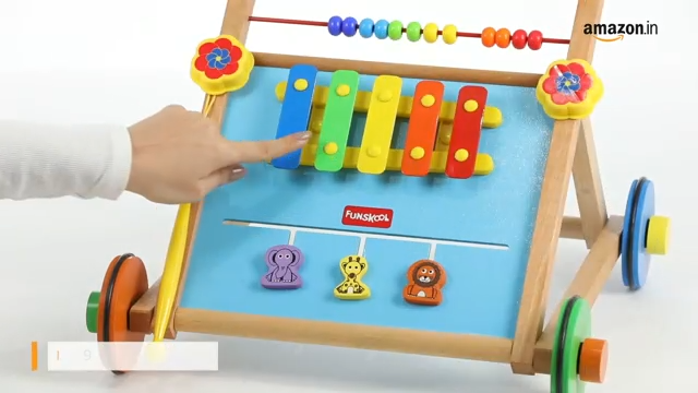 Giggles Funskool Activity Walker for Baby, Learning Toy for Kids with Xylophone, Animal Maze, Counting Beads & Shape Spinner, Build Motor Skill & Encourage Walking, Gift for Infants, Ages 9+ Months