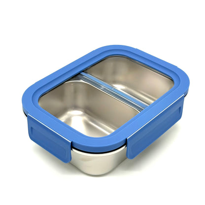 Stainless Steel 2-Compartment Lunch Box with Clear Lid