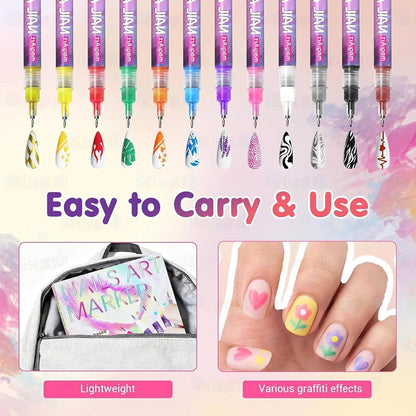 12 Colors Nail Art Marker Pen Set – Acrylic Paint Pens for DIY Nail Design