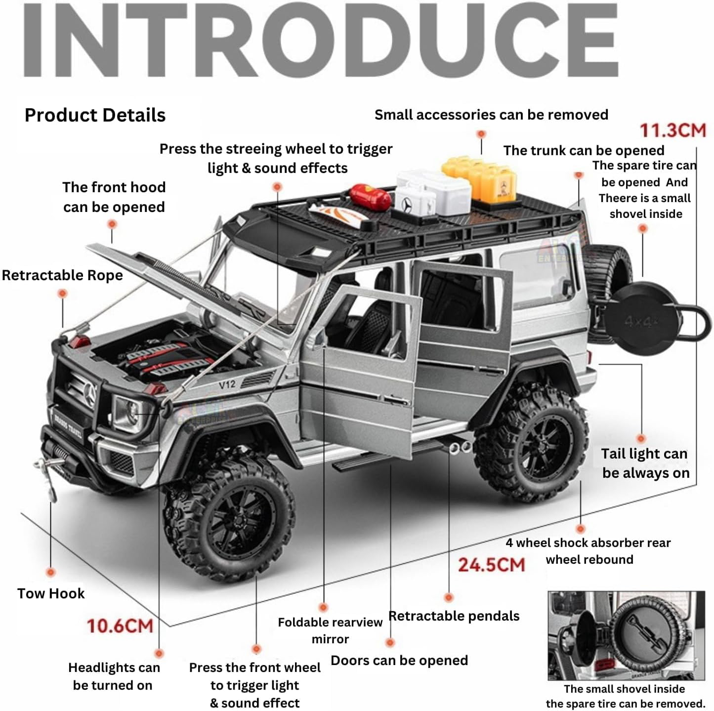 Die-Cast 1:24 Scale Alloy Off-Road Model Car with Sound, Light & Pull-Back Function