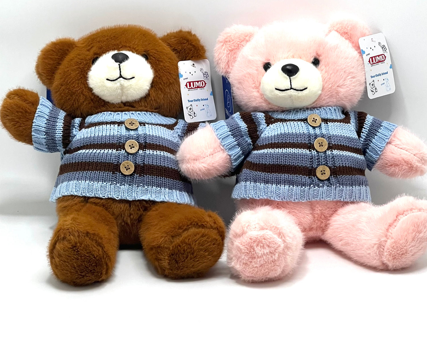 Teddy with Blue Strips T-Shirt 38 cm Soft Toy