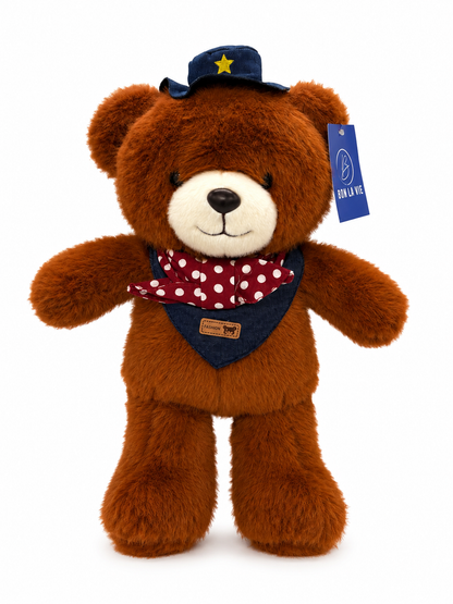 Furry Bear with Bow and and Cap 40 Cm