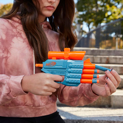 Nerf Elite 2.0 Prospect Qs-4 Blaster, 8 Official Nerf Elite Darts, 4-Dart Blasting, Nonremovable Targeting Scope, Pull-Back Priming, 8Yrs+
