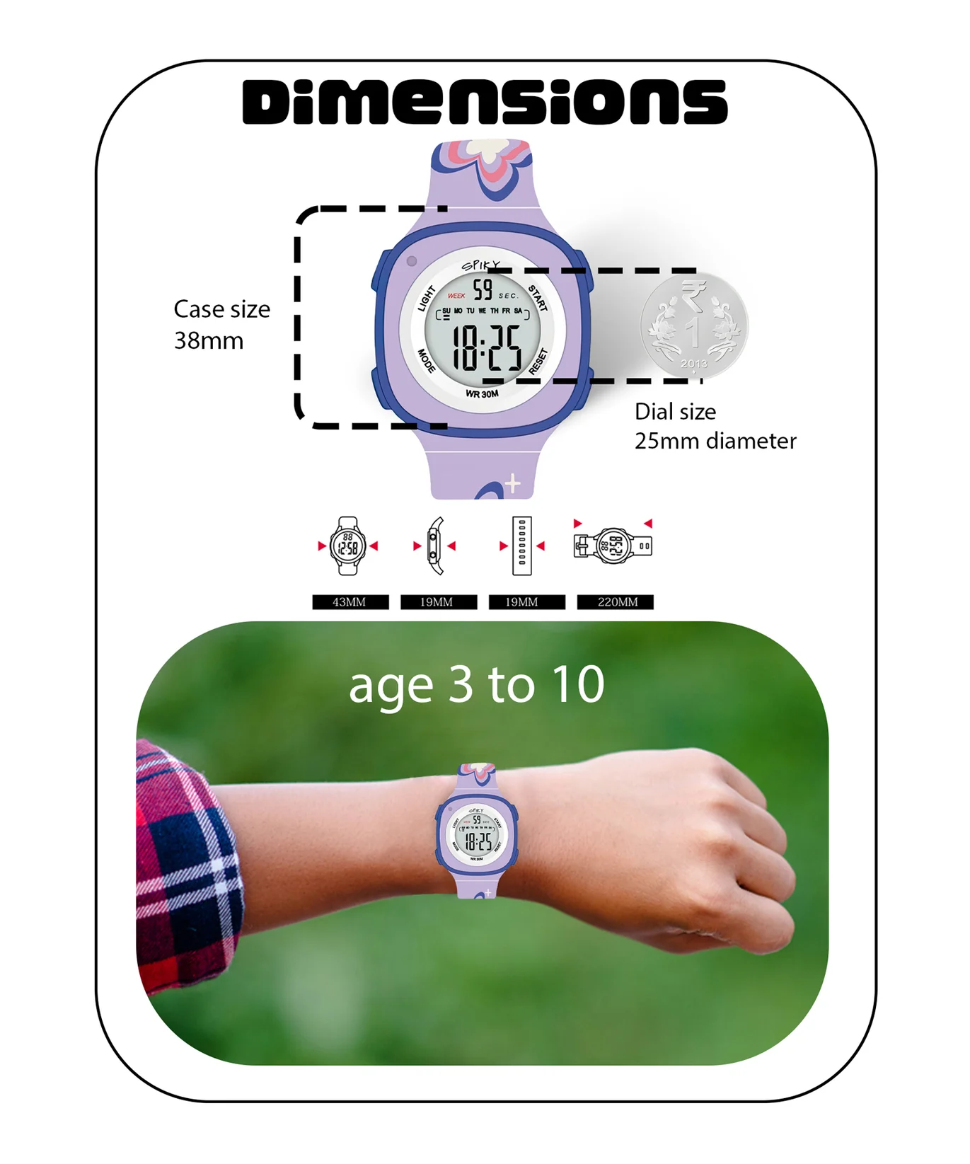 Spiky Spkeva15 Square Digital Watch for Kids