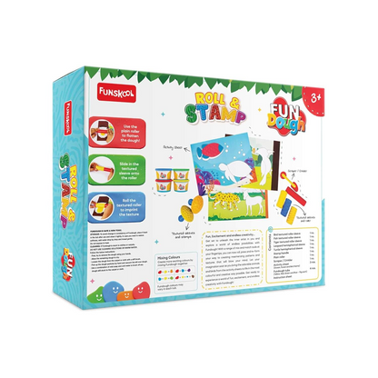 Funskool Fun Dough Roll & Stamp – Textured Roller & Stamp Clay Kit for Kids Ages 3+