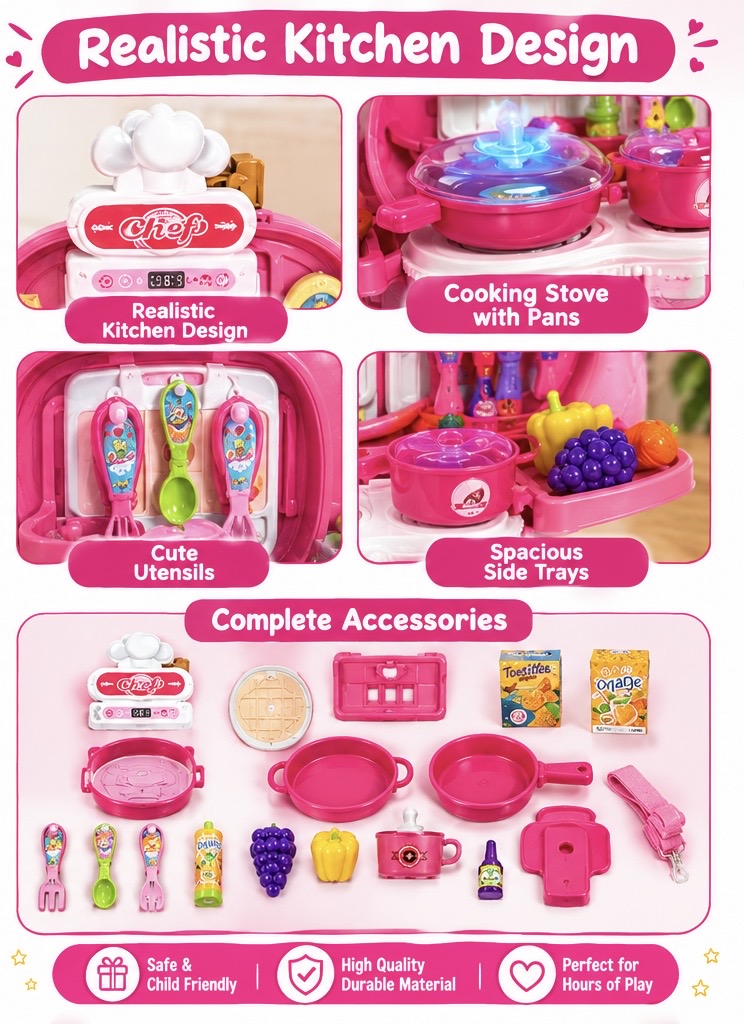 Chef 2-in-1 Kitchen Play Set for Kids, 29 Pcs with Carry Case