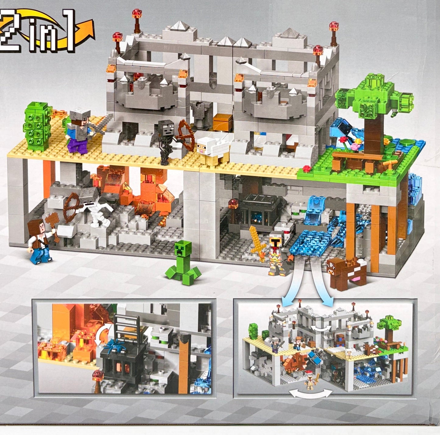 Brick My World Minecraft Mega Blocks 820 Pcs - 2 in 1 Building Set for Ages 6+