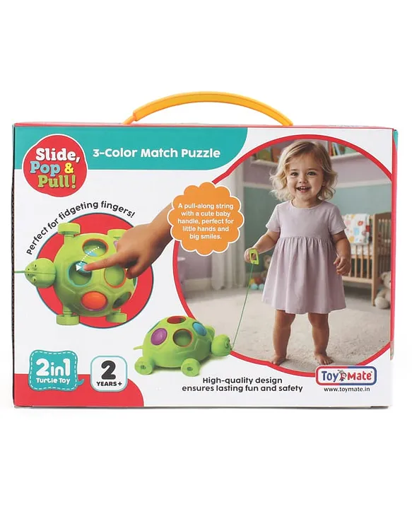 Slide, Pop & Pull Turtle Toy – 2-in-1